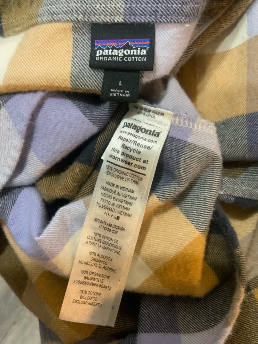 Patagonia Plaid Shirt in Mustard, Navy & Lilac - Picture 5 of 5